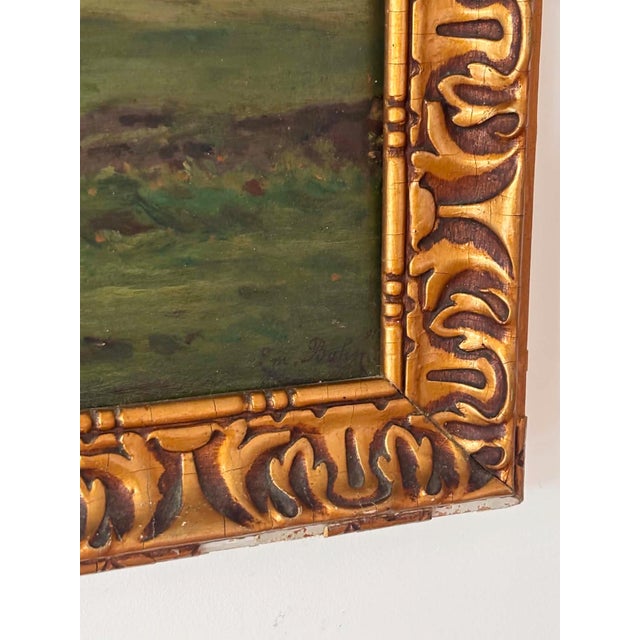 Pastoral Landscape, Oil Painting on Wood Panel, Framed For Sale - Image 3 of 11