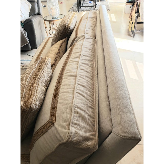 Cream Ej Victor Luxe Sofa in a Rich Dark Cream With Sumptuous Silk and Brocade Pillows For Sale - Image 8 of 18