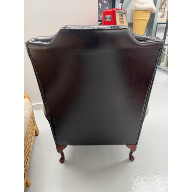 Brown Leather Wing Chair, 1980s For Sale - Image 4 of 6