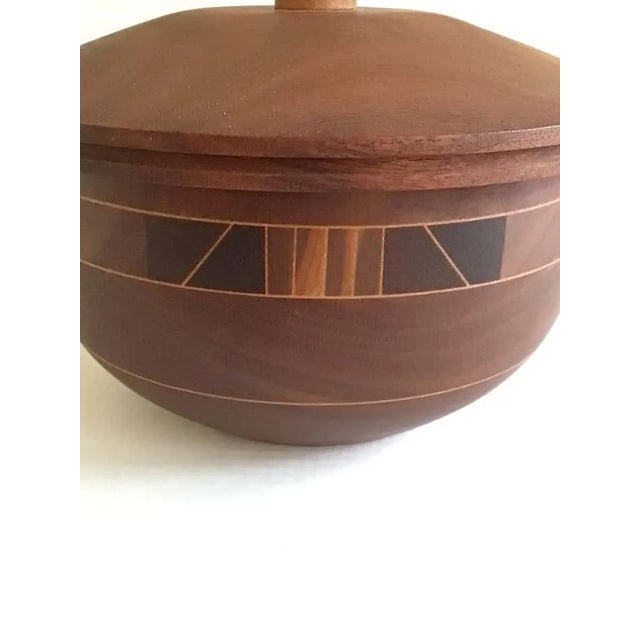 1960s Intricately Pattern Turned Laminated Wood Bowl With Lid For Sale - Image 10 of 11