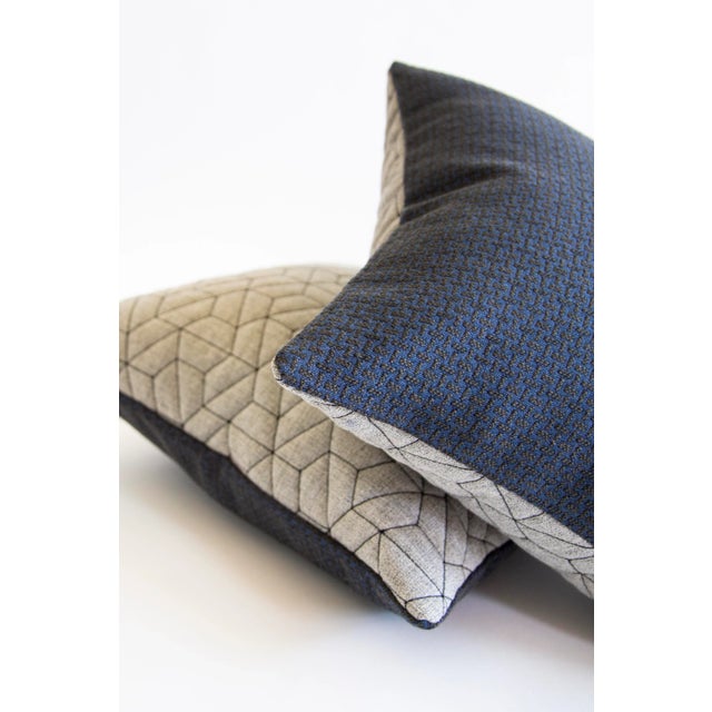 2020s Contemporary Gray Geometric & Blue Pillow For Sale - Image 5 of 6