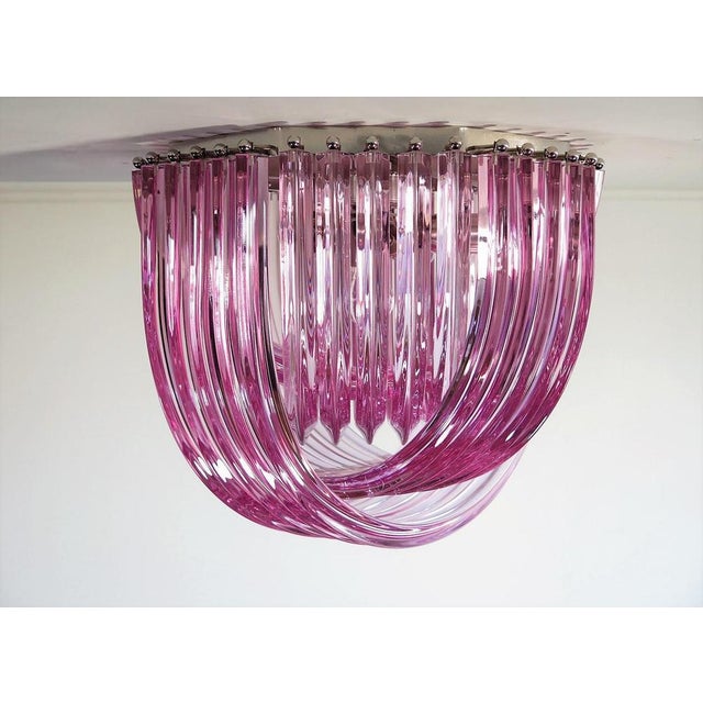 Murano Ceiling Linght Chandeliers with Pink Triedri Murano Glasses, 1995, Set of 2 For Sale - Image 11 of 14