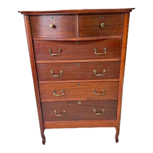 Early 20th Century Antique Oak 6 Drawer Tall Chest Dresser
