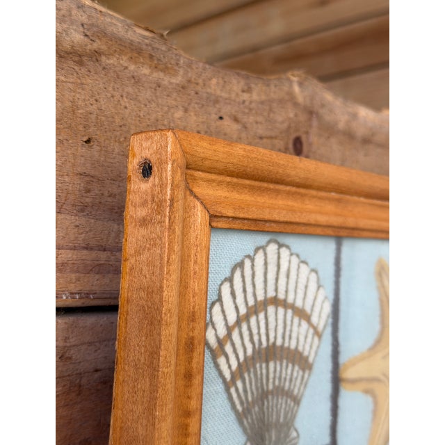 Vintage Coastal Needlepoint Seashell Textile Art in Wood Frame For Sale - Image 9 of 11