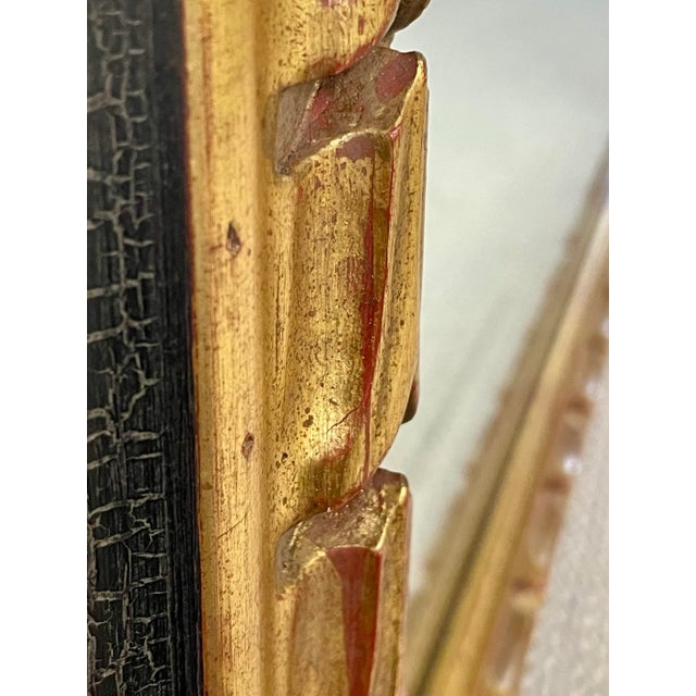 Gold Custom Facet-Edge Guilt Mirror With Crocodile Skin Textured Wood, Beveled Glass For Sale - Image 8 of 9