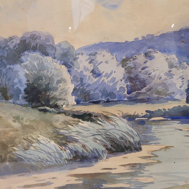 Blue French Artist, Landscape in Blue, 1980s, Watercolor For Sale - Image 8 of 16