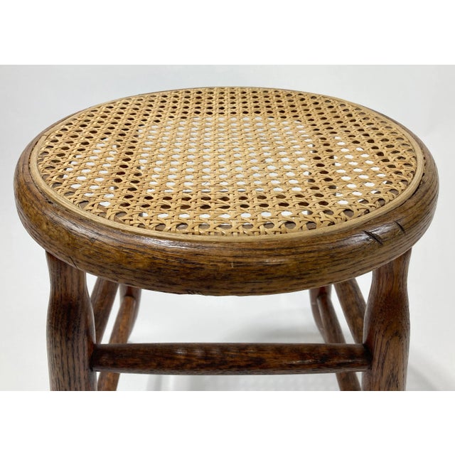 Wood Antique Early 1900s Sprague Leg Bentwood Cane Top Stool For Sale - Image 7 of 8