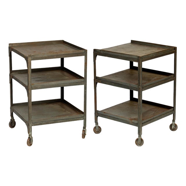 Pr. MCM Industrial Rolling Side Tables For Sale