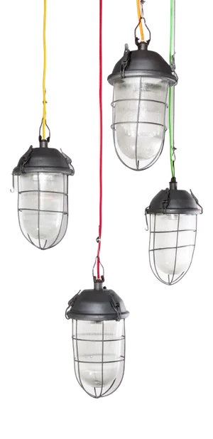 Industrial Caged Hanging Lamp with Original Glass, 1960s