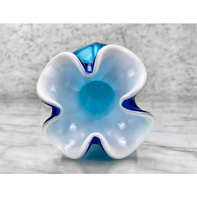 Mid 20th Century Mid-Century Atomic Blue Blown Art Glass Sculpted Vase For Sale - Image 5 of 9