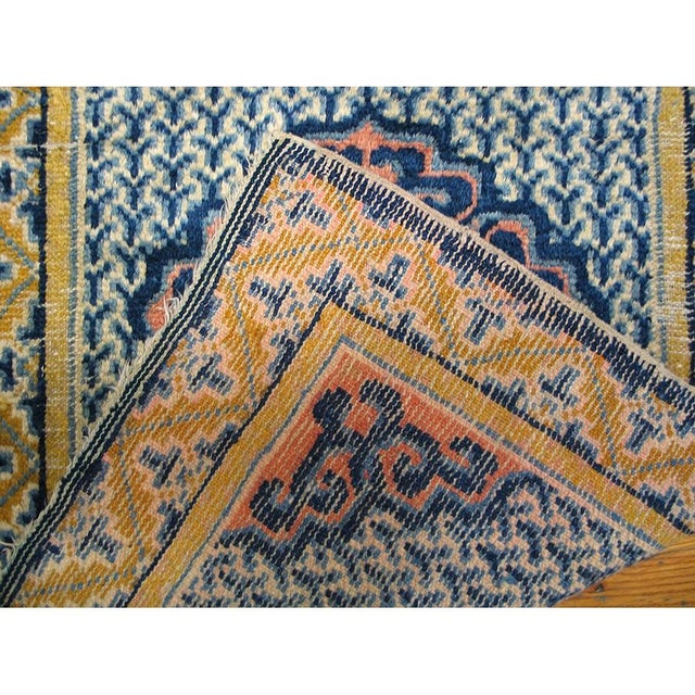 Chinese 1820s Blue Classic Medallion Antique Chinese Ningxia 2' X 3'6'' Wool Carpet Rug For Sale - Image 3 of 5