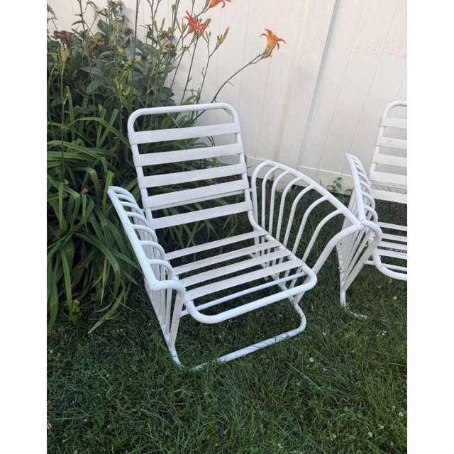 Art Deco Vinyl Strapped Metal Outdoor Patio Seating-Set of 5 For Sale - Image 3 of 5