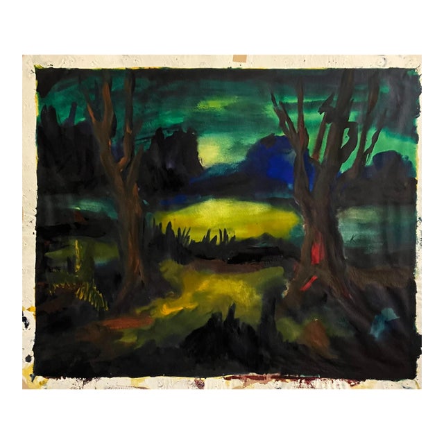 Mid Century Modern 1960’s Original Vintage Abstract Landscape Watercolor Painting Signed For Sale