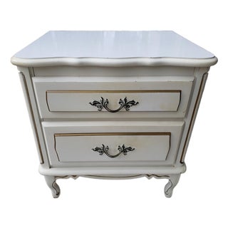 Vintage Ivory & Gold Wood Nightstand Mid Century French Provincial For Sale