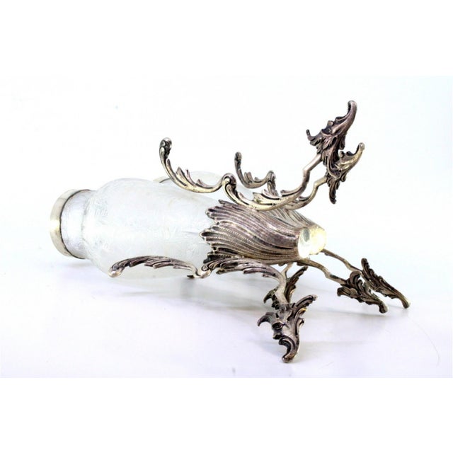 Silver and Frosted Glass Vases with Floral Reliefs, Applications and God-Shaped Cut-Out Feet, Set of 2 For Sale - Image 3 of 7