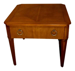 Vintage Baker Square Mid Century Accent Table W/Diamond Inlaid Top & Drawer