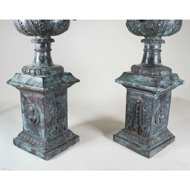 Italian Antique Neoclassical Pompeian-Style Patinated Bronze Urns - a Pair For Sale - Image 3 of 12
