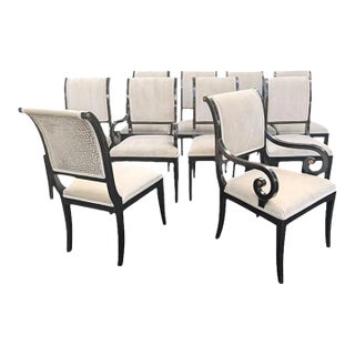 Late 20th Century 10 Kindel Neoclassical Dining Chairs With Scroll Arms – Newly Reupholstered For Sale