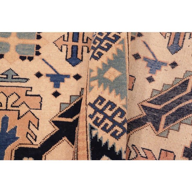 Beige Bohemian Kargahi 1980's Beige/Blue Wool Rug - 5'6'' X 9'2'' For Sale - Image 8 of 10