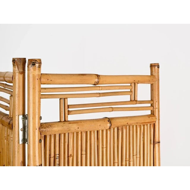 French Riviera Rattan and Bamboo 3-Panel Folding Screen, Italy, 1960 For Sale - Image 9 of 12
