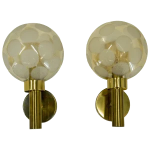 Brass and Glass Wall Lights, Denmark, 1970s, Set of 2