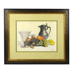 Mid 20th Century Vintage Still Life in Italianesque Sgraffito Frame