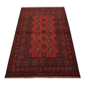Turkmen Rug 4′ X 6′ Red Wool Vintage Tribal Hand-Knotted Oriental Carpet