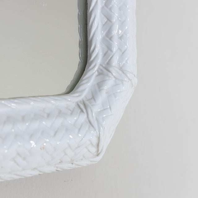 1970s Mirror White Wall Mirror with Ceramic Frame, 1950s For Sale - Image 5 of 12