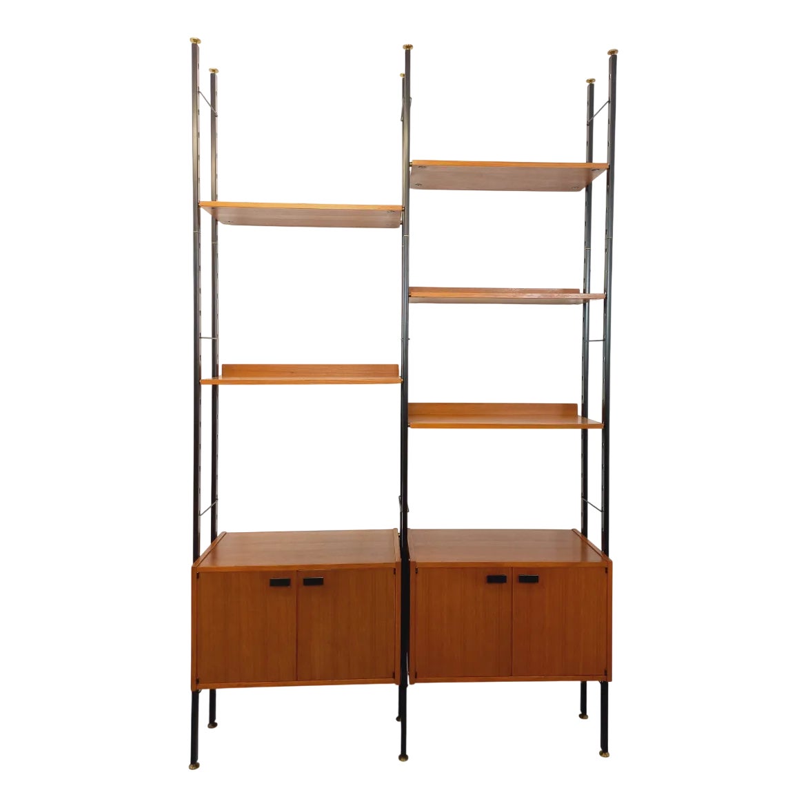 Vintage Italian Double Modular Shelf Bookcase in Teak and Metal