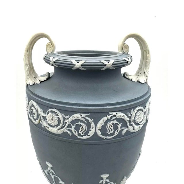 Ceramic Rare Late 18th Century Antique Wedgwood Urn in Pale Blue and on a Pedestal Base For Sale - Image 7 of 13