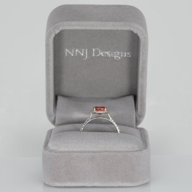 Padparadscha Sapphire Ring With Diamond Halo: Solid 14k Gold, Size 6.75 For Sale - Image 4 of 10