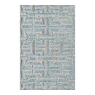 Knossos Hand-Tufted Maze Rug, Sky Blue, 2x3 For Sale