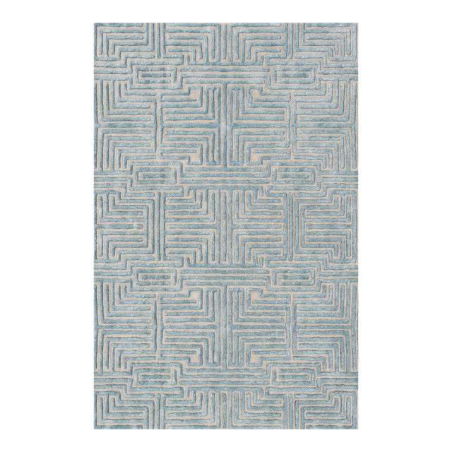 Knossos Hand-Tufted Maze Rug, Sky Blue, 2x3 For Sale