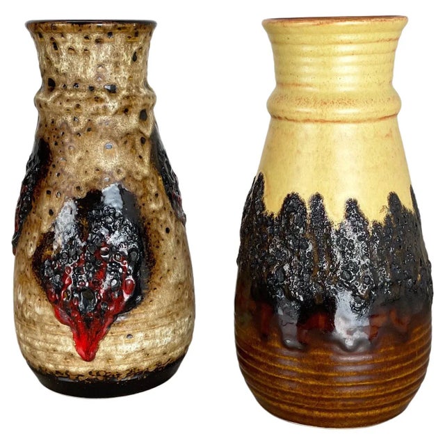 German Multi-Color Fat Lava Op Art Pottery Vase by Bay Ceramics, Set of 2 For Sale - Image 18 of 18
