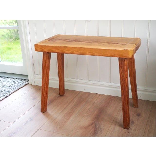 Tan Vintage Scandinavian Pine Stool, 1970s For Sale - Image 8 of 12