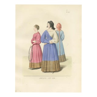 Mercuri, Medieval Women Costume Plate, Hand-Colored Print, 1845 For Sale