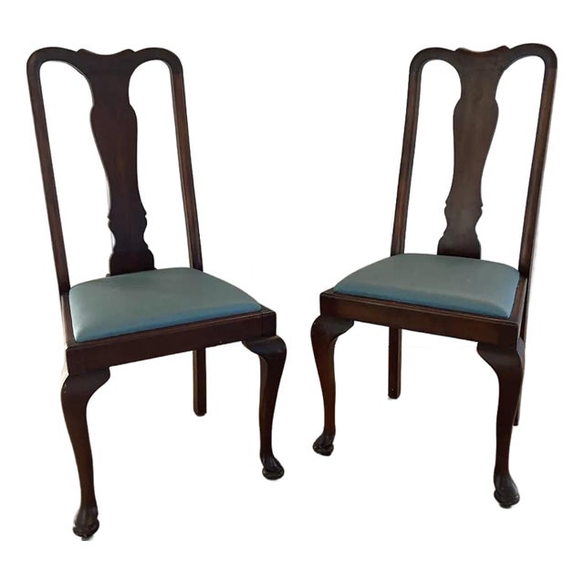 Early Twentieth Century Classic Traditional Queen Anne Armless Dining Chairs, Splat Back With Slip Seats For Sale