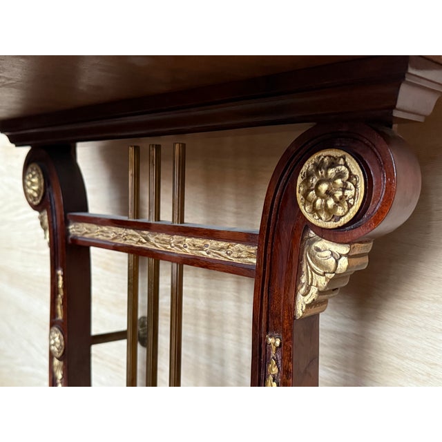 20th Century Pair of Demilune Swan Nightstands With Marquetry Top and Crest For Sale - Image 12 of 13