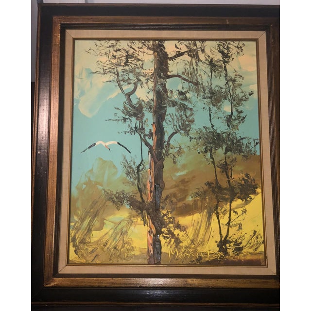 1976 Mid-Century Modern Morris Katz Original Impasto Bird Landscape Painting For Sale - Image 9 of 10