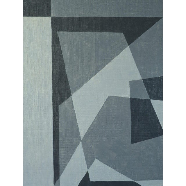 Mid-Century Modern 'Geometry in Grey' Vintage Original Abstract Oil Painting, Framed For Sale - Image 9 of 11