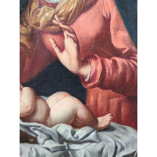 Antique 19th Century Baby Jesus Oil Painting Madonna Del Velo After Carlo Dolci For Sale In Los Angeles - Image 6 of 17