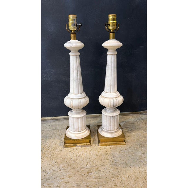 1940 French Carved Alabaster Columns Lamps - a Pair For Sale In New York - Image 6 of 6