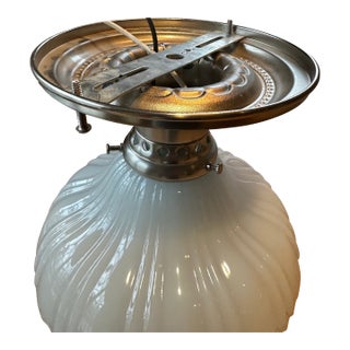 Vintage Nickel Flushmount Fixture With Vintage Shade For Sale