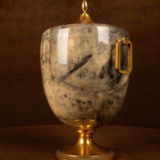 Grey Parchment and Brass Thermos Glacette by Macabo for Cusano Milanino, Italy, 1950 For Sale - Image 16 of 17