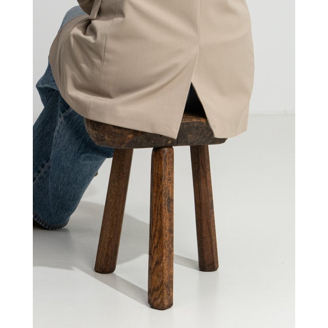 20th Century French Brutalist Oak Stool with Sculptural Form For Sale In Greensboro - Image 6 of 11