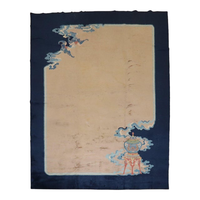 Antique Zabihi Collection Chinese Art Deco Carpet - 8'5" x 10'2" For Sale
