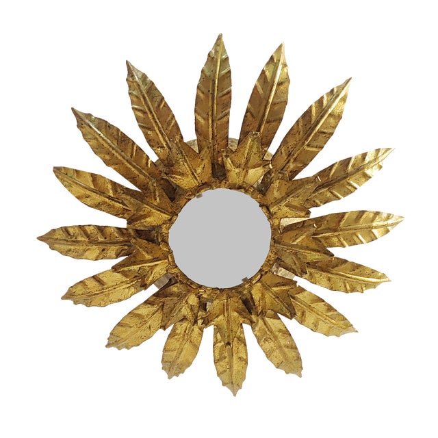 Sun Wall Light in Wrought Iron & Gold Leaf, Spain, 1960s For Sale