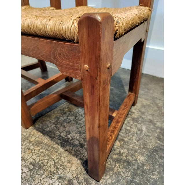 Sienna High Back Belgian Oak and Rush Dining Chairs Circa 1960 For Sale - Image 8 of 10