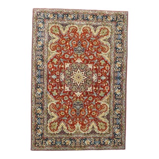 Antique Persian Tabriz Wool 3x5 Red & Navy Handmade Area Rug #1143878 For Sale