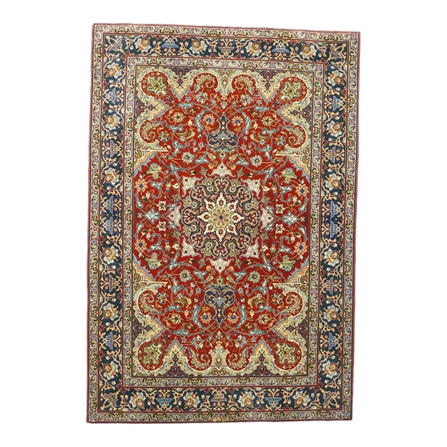 Antique Persian Tabriz Wool 3x5 Red & Navy Handmade Area Rug #1143878 For Sale
